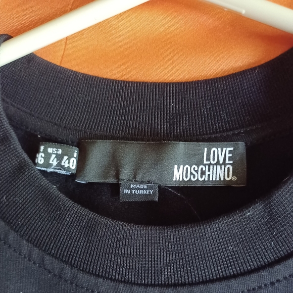 NWOT, LOVE MOSCHINO EMBELLISHED FRENCH TERRY SWEATSHIRT. - Picture 4 of 10